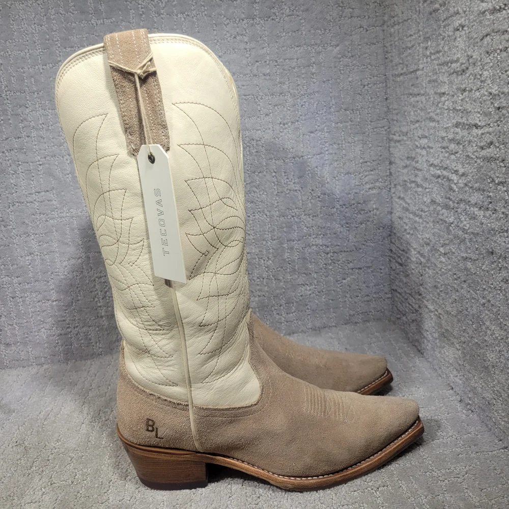 Tecovas Cream and Taupe Suede Western Rain Boots